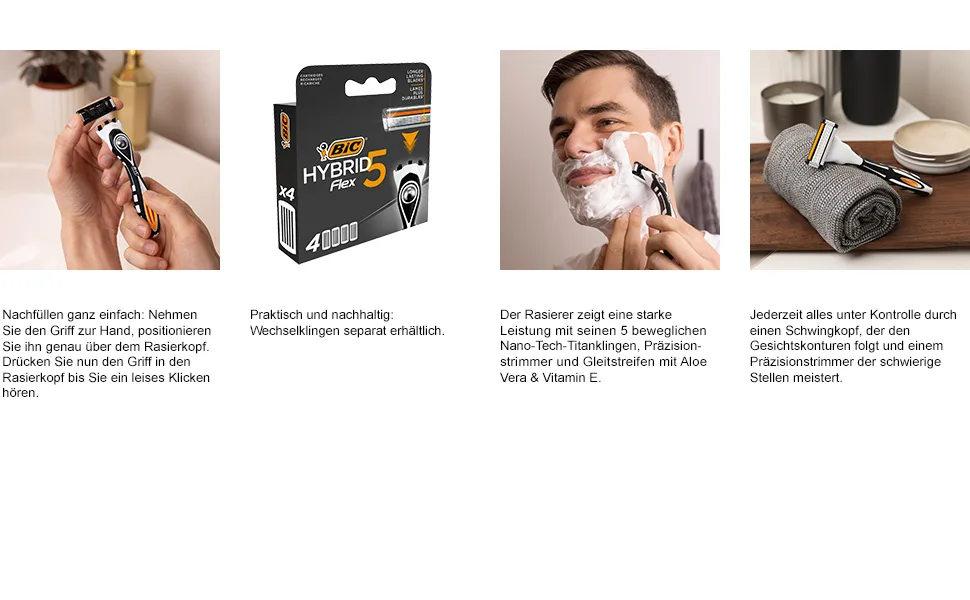 BIC razor blades for men Razor Hybrid 5 Flex 8-pack refills for the wet razor with 5 titanium blades 8 refill blades - Hybrid Flex 5