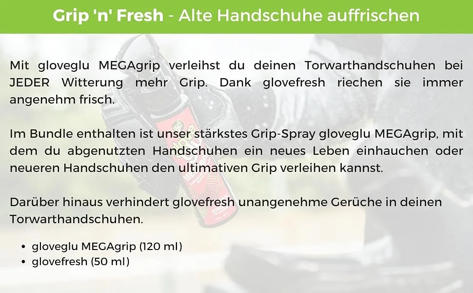 gloveglu Men's Mega and Fresh Bundle Football goalkeeping Grip Enhancer MEGAGrip and GloveFresh Pack Black One Size - product information 2