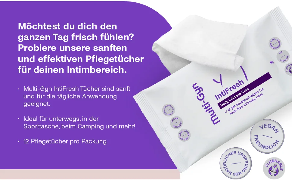 Multi-Gyn IntiFresh intimate care wipes pack of 6 (6 x 12 pieces) 12 pieces (pack of 6) - IntiFresh