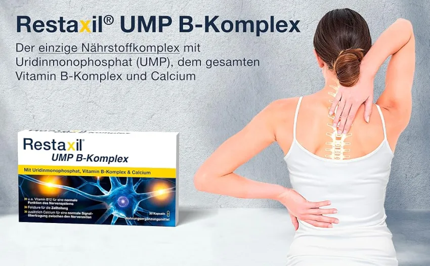 RESTAXIL UMP B complex-high-quality micro-nutrient complex with uridinmonophosphate (UMP) the entire vitamin B complex and calcium to support nerve health-60 pieces 60 pieces (1 Pack) - Restaxil UMP B-Komplex Packshot