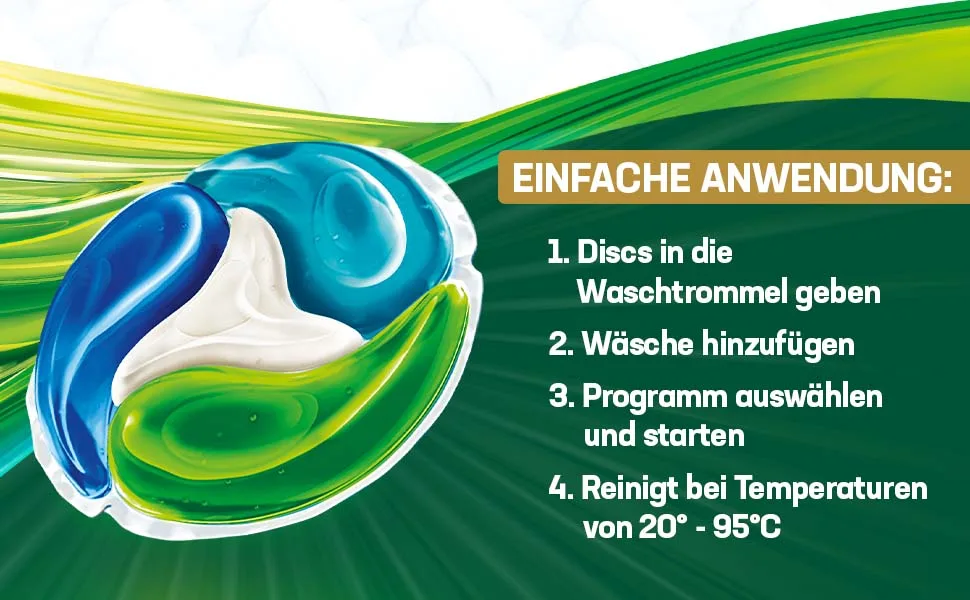 Persil Universal 4in1 Discs (60 Washpia) fully detergent with deep clean-plus technology combats stubborn stains 92% biodegradable ingredients* 60 pieces (1 Pack) - Einfache Anwendung