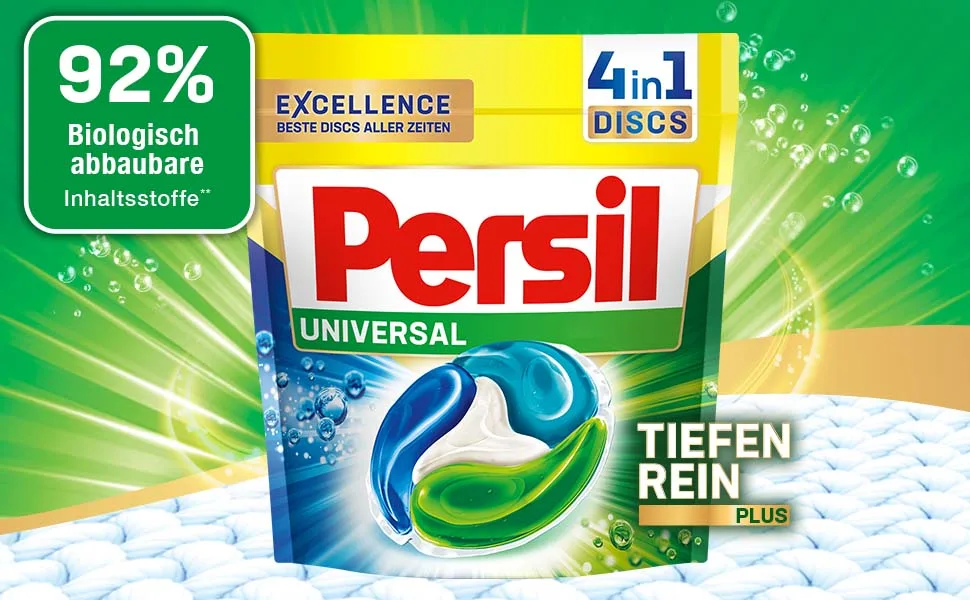 Persil Universal 4in1 Discs (60 Washpia) fully detergent with deep clean-plus technology combats stubborn stains 92% biodegradable ingredients* 60 pieces (1 Pack) - Persil DISCS mit Tiefenrein-Technologie; 92% Biologisch abbaubare Inhaltsstoffe