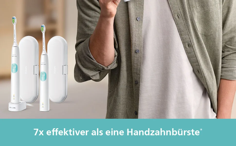 Philips Sonicare ProtectiveClean 4300 Electric toothbrush HX6807/35 Double pack - 2 sound toothbrushes pressure control travel case - White & White 2 pieces (1 Pack) - Matthias Schweighöfer