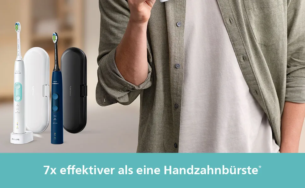 Philips Sonicare ProtectiveClean 5100 Electric toothbrush HX6851/34 Double Pack - 2 Sound toothbrushes with 3 cleaning programs pressure control travel label - white/blue - Matthias Schweighöfer