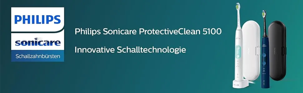 Philips Sonicare ProtectiveClean 5100 Electric toothbrush HX6851/34 Double Pack - 2 Sound toothbrushes with 3 cleaning programs pressure control travel label - white/blue - sonicare