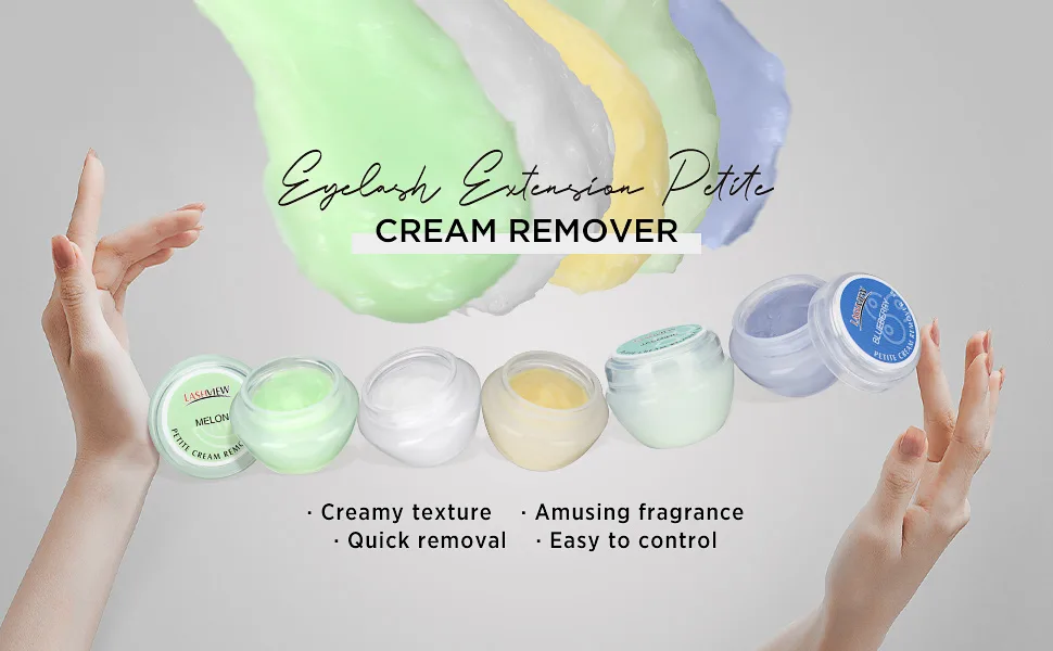 LASHVIEW Eyelash Extension Remover Cream, 5g Glue Remover, Natural Pigment, Professional Eyelashes Extensions Adhesive Remover Cream Type, Fast Dissolution, Eyelash Extension Supplies (Jasmine) - cream remover