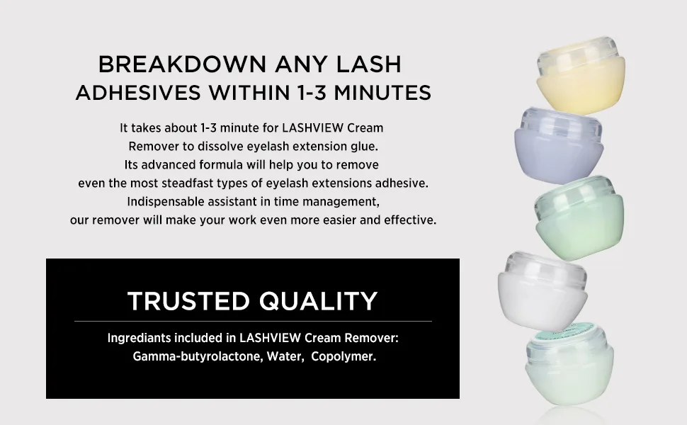 LASHVIEW Eyelash Extension Remover Cream, 5g Glue Remover, Natural Pigment, Professional Eyelashes Extensions Adhesive Remover Cream Type, Fast Dissolution, Eyelash Extension Supplies (Jasmine) - cream remover