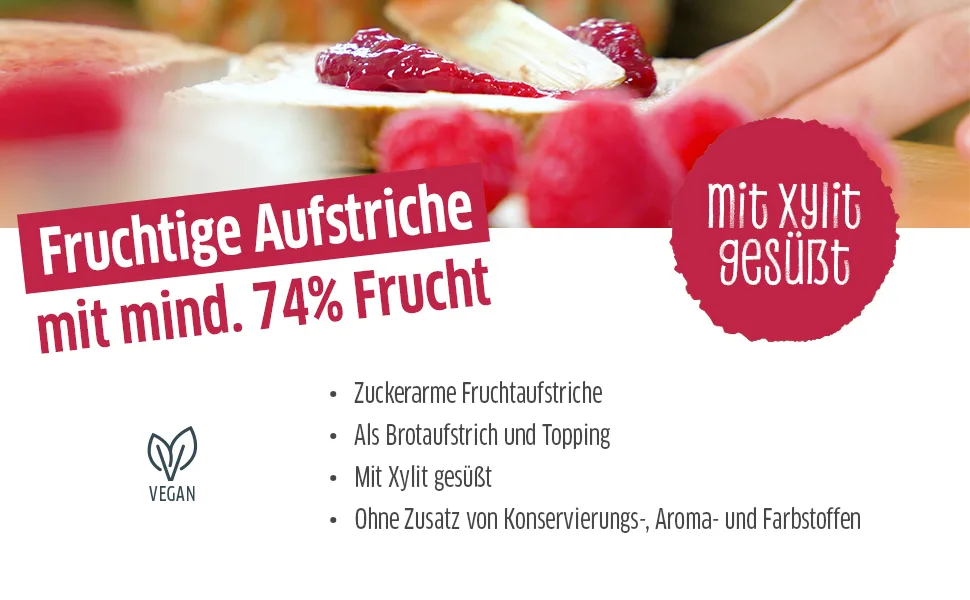 Xucker Raspberry Fruit Spread with Xylitol - Fruity Raspberry Spread with 76% Fruit Content I Vegan & Low Sugar 220g - Fruchtaufstrich mit Xylit und Himbeere