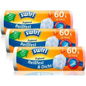 Swirl tear-resistant & leak-proof drawstring garbage bags multipack 3x 60l/10 bags white 10 pieces (pack of 3) - product information 2