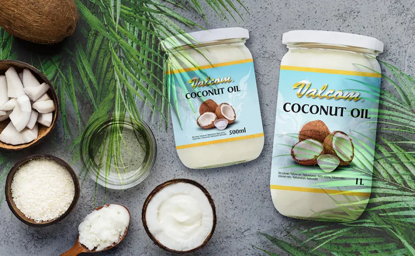 Valcom 100% Coconut Oil refined pure coconut fat perfect for frying and deep-frying 1 l 1 l (1 pack) - Valcom-Coconut-Oil
