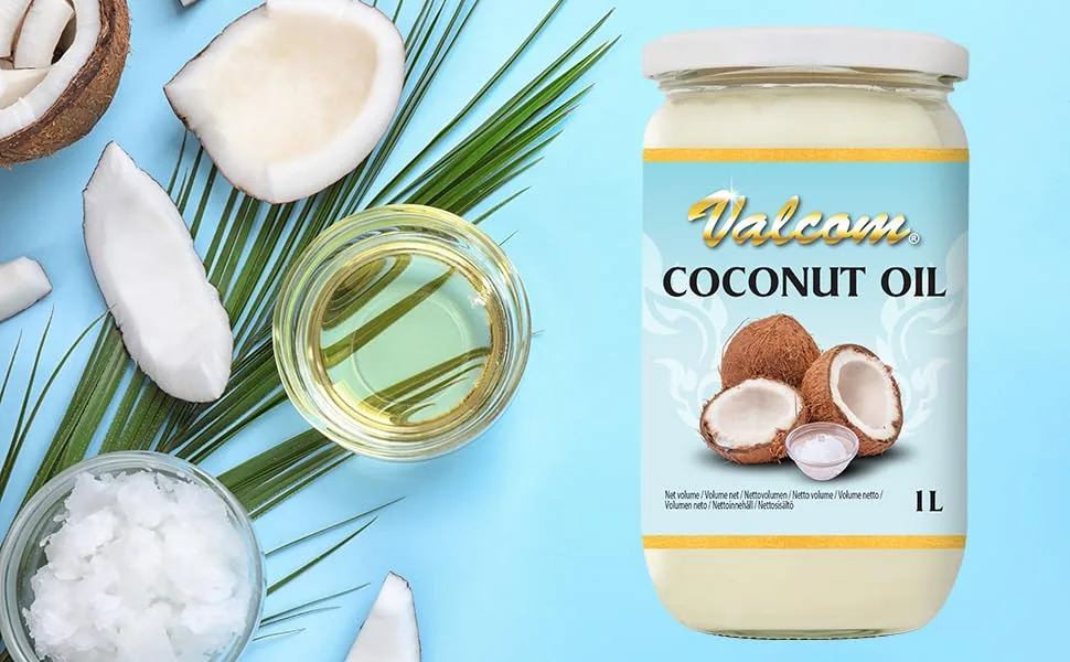 Valcom 100% Coconut Oil refined pure coconut fat perfect for frying and deep-frying 1 l 1 l (1 pack) - Valcom Coconut Oil