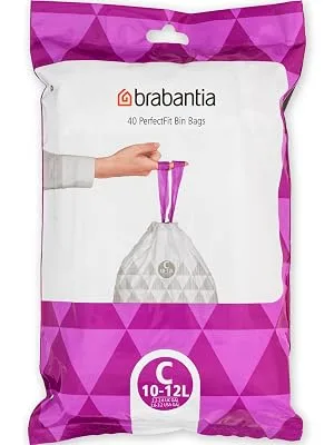 Brabantia garbage bag Perfectfit donor pack (Code C - 10L / 12L) extra strong garbage bags with a train tape (40 garbage bags) White - Code C 40 pieces (1 SPACE) - PerfectFit Bags, Code C, 10-12L, 40 Bags - White - Dispenser pack Brabantia_300dpi_5000x7000px