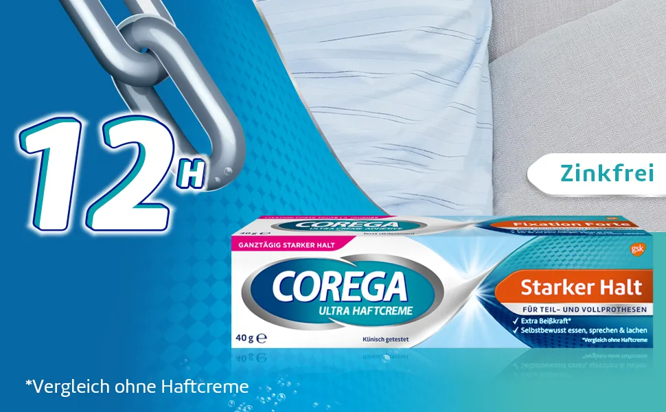 Corega Ultra Adhesive Cream Strong Hold for Dentures/Dentures 1x40g Strong Hold 4 g (1 pack) - 12h zinkfrei
