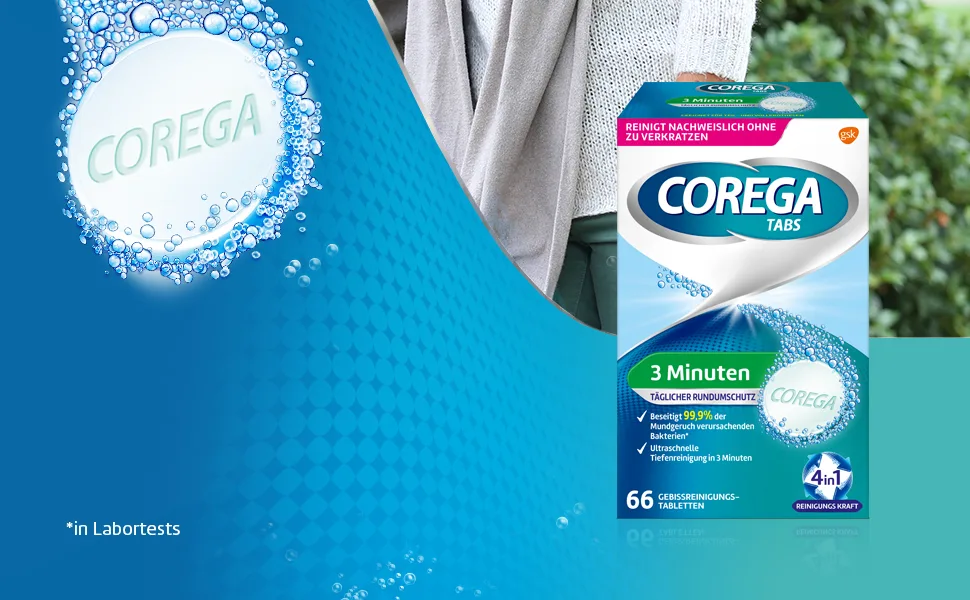 Corega cleaning tabs 3 minutes for removable dentures/third teeth denture cleaning tablets 1x66 66 pieces (1 pack) - corega tabs 3 minuten