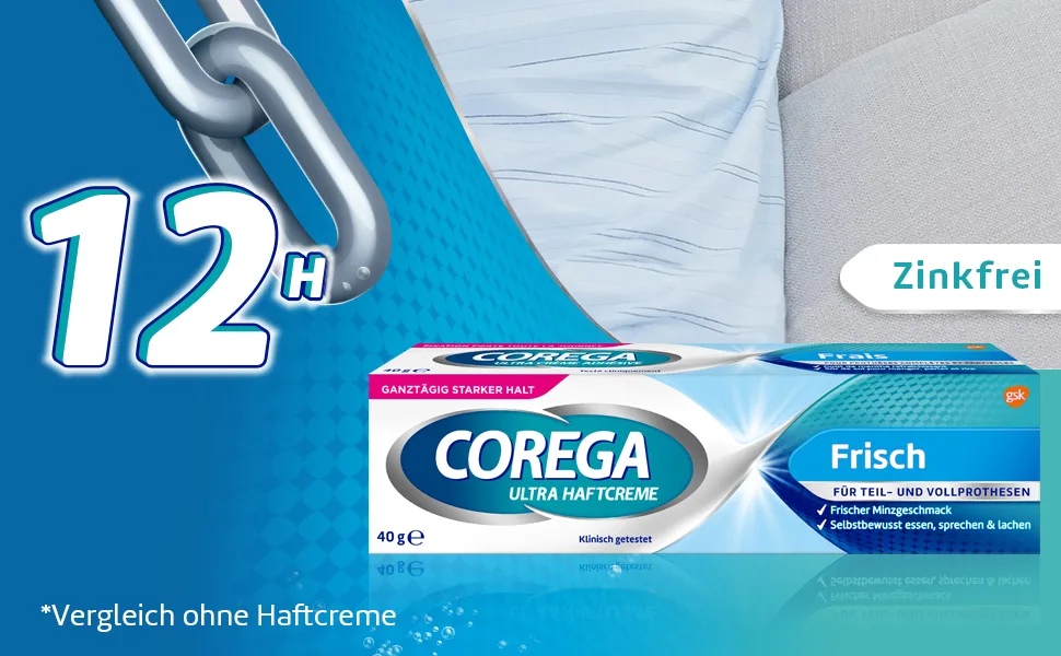 Corega Ultra Adhesive Cream Fresh for Dentures/Dentures 1x40g 40 g (1 pack) - 12h zinkfrei