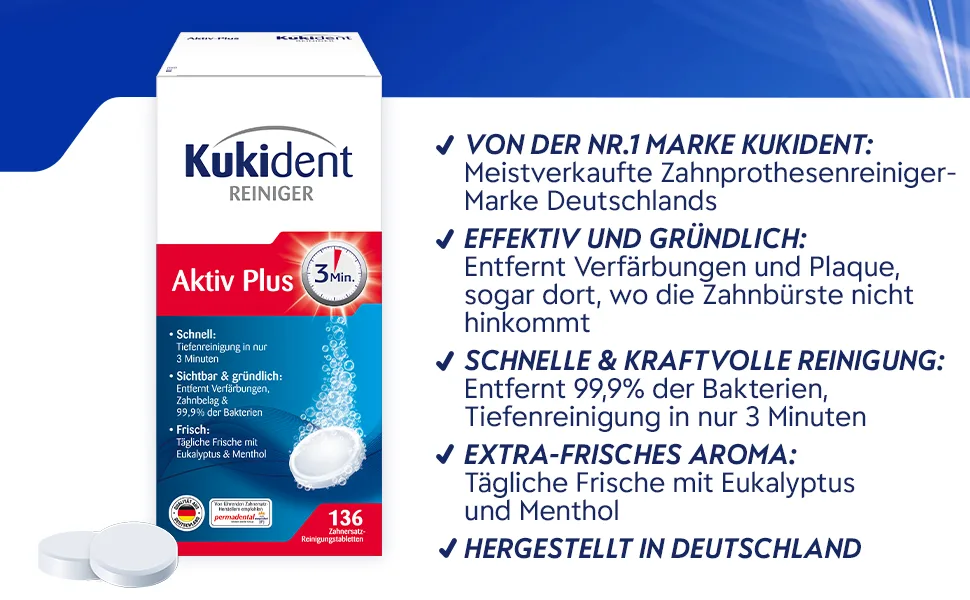 Kukident active plus cleaning tablets - tabs for cleaning dentures denture & denture - 1 x 99 tablets |99 pieces (1 Pack) - Eigenschaften für Kukident