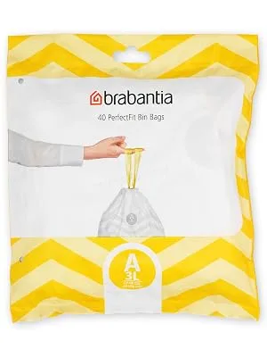 Brabantia garbage bag Perfectfit Donation pack (code A / 3L) Extra strong garbage bags with a train tape (40 garbage bags) White - Code A 40 pieces (1 Pack) - PerfectFit Bags, Code A, 3L, 40 Bags - White - 8710755137600 Brabantia_300dpi_5000x7000px