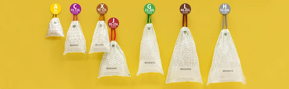 Brabantia garbage bag Perfectfit Donation pack (code B / 5L) Extra strong garbage bags with a train tape (40 garbage bags) White - Code B 40 pieces (1 Pack) - Footer brabantia bin liners with bins - with Brabantia logo