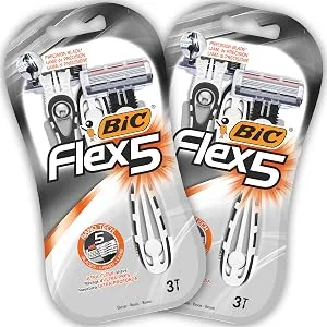 BIC Flex 5 disposable razor men 6 wet razors with 5 blades each with aloe vera & vitamin E for a gentle shave 3 pieces (2 -pack) single - PACKS