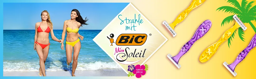 BIC Miss Soleil Einwegrasierer Women 3 x 4 Pack disposable razor with 3 blades each with vitamin E for a gentle shave special edition - banner