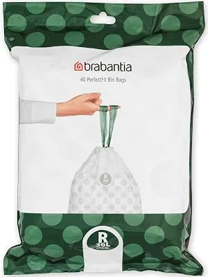 Brabantia garbage bag Perfectfit Donation pack (code R - 36L) Extra strong garbage bags with a train tape (40 garbage bags) White - Code R 40 pieces (1 Pack) - PerfectFit Bags, Code R, 36L, 40 Bags - White - 8710755138546 Brabantia_300dpi_5000x7000px