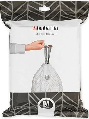Brabantia garbage bag Perfectfit Donation pack (code M - 60L) Extra strong garbage bags with a train tape (40 garbage bags) white - code M 40 pieces (1 Pack) - PerfectFit Bags, Code M, 60L, 40 Bags - White - 8710755138829 Brabantia_300dpi_5000x7000px
