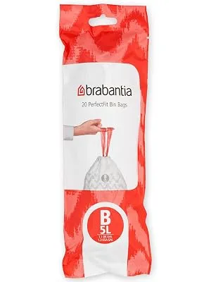 Brabantia garbage bag Perfectfit Multipack (Code B - 5L) Extra strong garbage bags with a train tape 10 rollers (200 garbage bags) White - Code B 20 pieces (10 pack) - PerfectFit Bags, Code B, 5L, 20 Bags - White - 8710755311741 Brabantia_300dpi_5000x7000px
