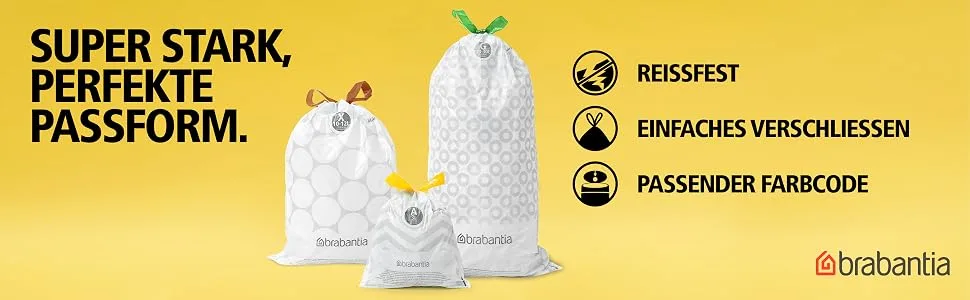Brabantia garbage bag Perfectfit Multipack (Code D - 15L / 20L) Extra strong garbage bags with a train tape 6 rolls (120 garbage bags) White - code D 20 pieces (6 -pack) - mullbeutel super stark perfekte passform reissfest einfaches verschliessen passender farbcode