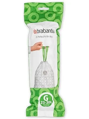 Brabantia garbage bag Perfectfit Multipack (Code G - 23l / 30l) Extra strong garbage bags with a train tape 6 rolls (120 garbage bags) White - Code G 20 pieces (6 Pack) - PerfectFit Bags, Code G, 23-30L, 20 Bags - White - Brabantia_300dpi_5000x7000px