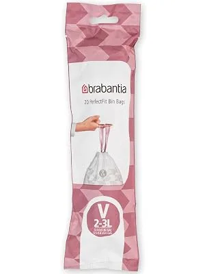 Brabantia garbage bag Perfectfit Multipack (Code V - 2L / 3L) Extra strong garbage bags with a pull tape 10 rolls (200 garbage bags) White - Code V 20 pieces (10 pack) - PerfectFit Bags, Code V, 3L, 20 pcs - White - Brabantia_300dpi_5000x7000px