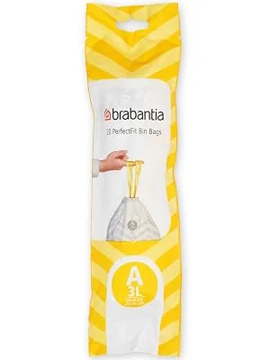 Brabantia garbage bag Perfectfit Multipack (Code A - 3L) Extra strong garbage bags with a pull tape 10 rollers (200 garbage bags) White - Code A 20 pieces (10 pack) - PerfectFit Bags, Code A, 3L, 20 Bags - White - 8710755311727 Brabantia_300dpi_5000x7000px
