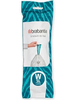Brabantia garbage bag Perfectfit Multipack (code W/5L) Extra strong garbage bags with a train tape 10 rollers (200 garbage bags) White - code W 20 pieces (10 pack) - PerfectFit Bags, Code W, 5L, 20 Bags - White - 8710755116681 Brabantia_300dpi_5000x7000px