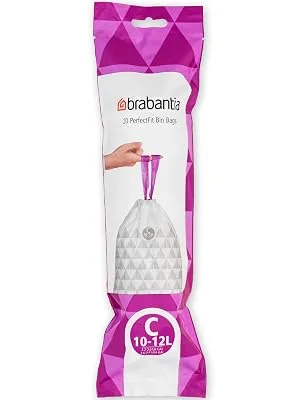 Brabantia 137983 Garbage bags white 200 white - Code C 20 pieces (10 pack) - PerfectFit Bags, Code C, 10-12L, 20 Bags - White - 8710755245343 Brabantia_300dpi_5000x7000px