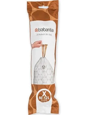 Brabantia Garbage Bags White 200 Bags White - Code X 20 pieces (10 pack) - PerfectFit Bags, Code X, 10-12L, 20 Bags - White - 8710755116728 Brabantia_300dpi_5000x7000px
