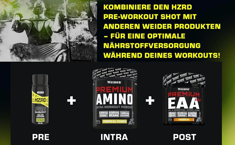 Weider HZRD high-dose pre-workout energy shot citrus for intensive training 12 x 60 ml - HZRD