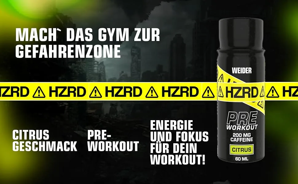 Weider HZRD high-dose pre-workout energy shot citrus for intensive training 12 x 60 ml - Pre-Workout