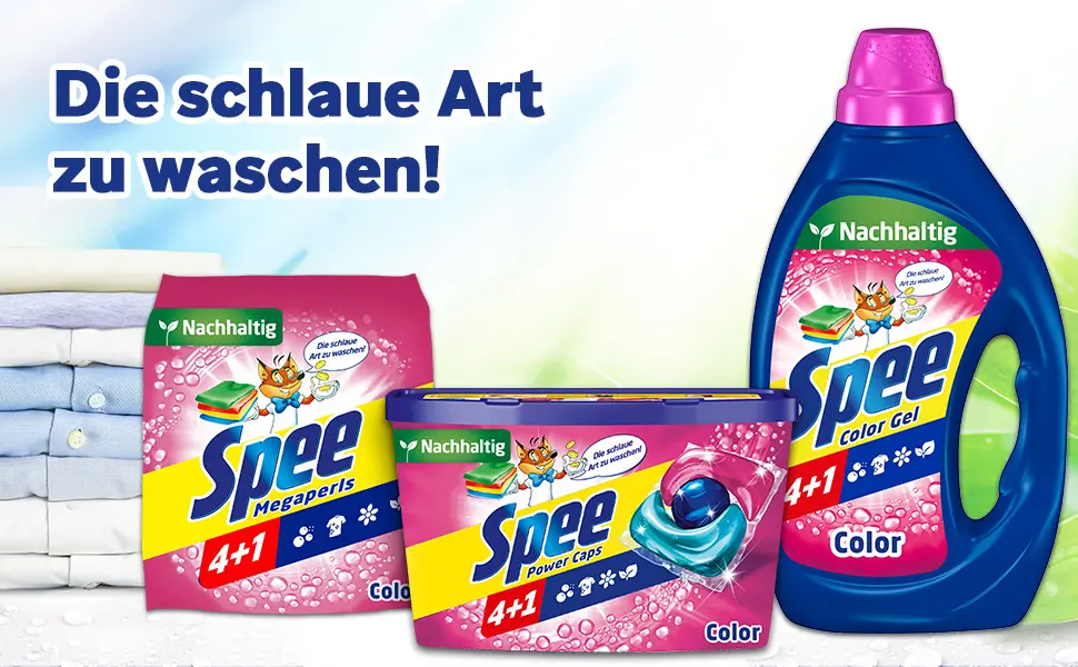 Spee active gel color 4 + 1 detergent (100 wash loads) liquid detergent with 4 + 1 formula combines purity radiance freshness & sustainability 20 - 60 C - product information 4