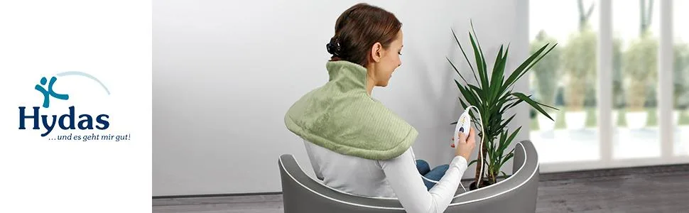 Hydas neck and shoulder heating pillows electrical safe and targeted warmth for neck back shoulders particularly soft fabric including overheating protection (100 W 220-240V) green standard |Pack - product information 1