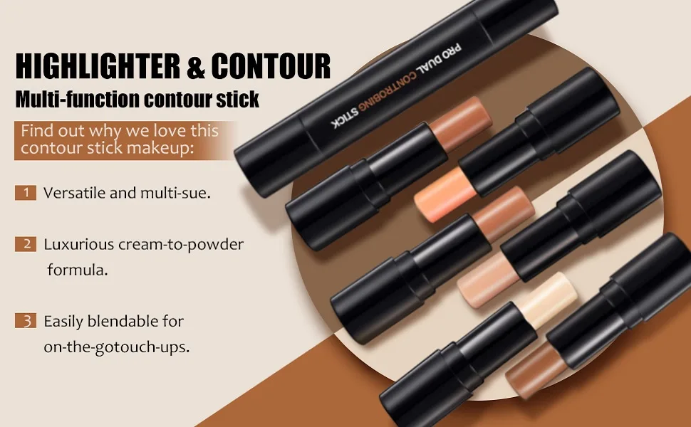 Cream Bronzer Contour Stick, Concealer Stick,Highlighter Makeup Stick, Highlight make up,cream contour palette,Waterproof Professional Highlighter Contour Face Makeup (1) #01 - Contour Stick
