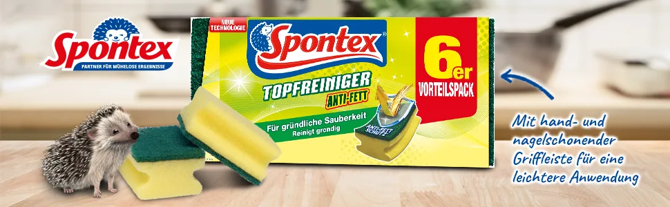 Spontex potted cleaner sponge anti-fat 6 Pack cleaning sponge with high fat solving power with handlebar for stubborn dirt 1 x 6 pack 6 pieces (1 Pack) pot cleaner 6 Pack - Header