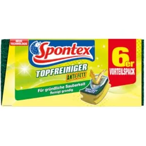 Spontex potted cleaner sponge anti-fat 6 Pack cleaning sponge with high fat solving power with handlebar for stubborn dirt 1 x 6 pack 6 pieces (1 Pack) pot cleaner 6 Pack - Packshot