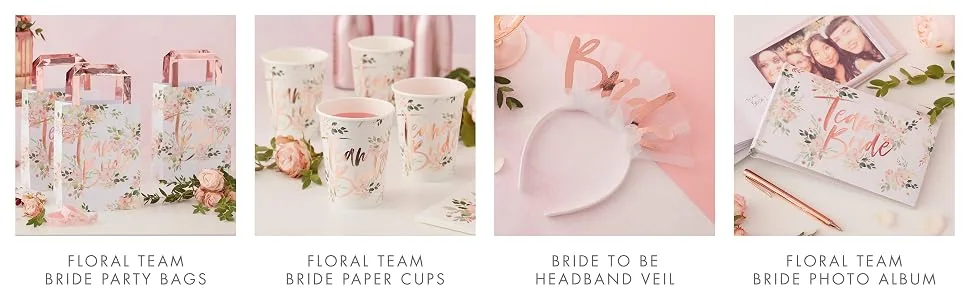 Ginger Ray 5 Pack Pink and Rose Gold Hen Party Headbands with Floral Print - product information 2