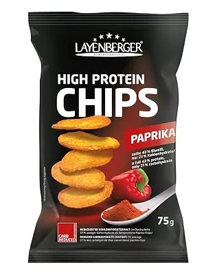 Layenberger High Protein Chips - high in protein low in sugar not fried single pack (1x 75 g) - Paprika Paprika 75 g (1 pack) - Paprika