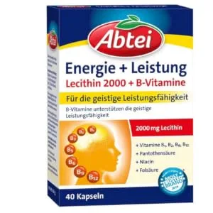 Abbey energy + performance - 2000 mg Lecithin + 7 B vitamins - high -dose - dietary supplement for concentration and mental performance - 1 x 40 capsules 40 pieces (1 Pack) - product information 2