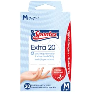 Spontex extra disposable gloves made of vinyl resistant particularly skin -friendly and powder -free in a practical donor box size L 3 x 20 pieces - Packshot
