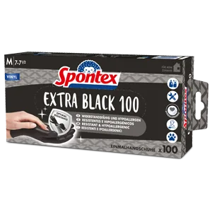 Spontex Extra Black Tedisely gloves made of vinyl unpowdered and latex -free versatile in a practical donor box size S 100 pack black - Extra