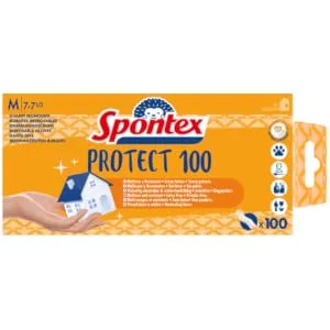 Spontex Protect Tinge gloves made of vinyl unpowdered and latex -free versatile in a practical donor box size M 100 pack - Packshot