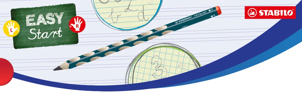Ergonomic triangular pencil for left-handers - STABILO EASYgraph in petrol - pack of 6 - hardness HB graphite grey hardness HB - STABILO, EASYgraph, Bleistift, Griffmulden