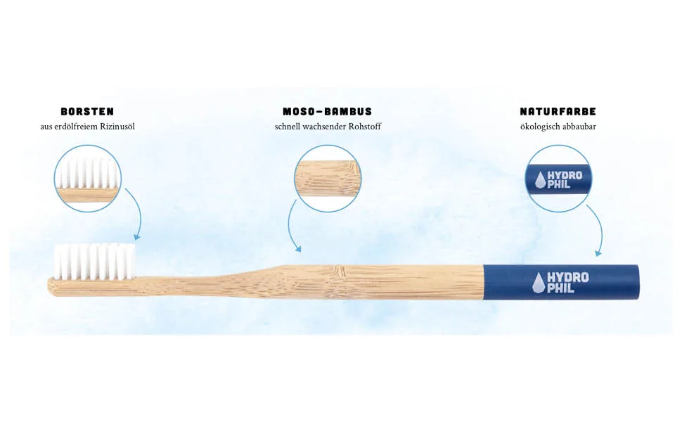 HYDROPHIL - Premium - Bamboo Toothbrush Adults Medium Soft Pack of 4 (Green) - Renewable Wooden Toothbrush - USPs Zahnbürste