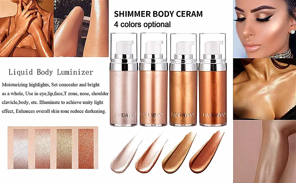 Go Ho Face Body Illuminator,Liquid Highlighter Makeup Moisturizing Face Luminizer,Waterproof Smooth Liquid Spray Shine Shimmer Glow Foundation - Bronzer Body & Face(#3 Bronze Gold) - Liquid Body Luminizer